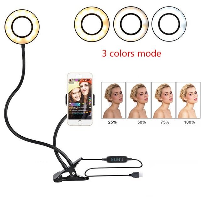 LED Selfie Ring Light for Live Adjustable Makeup Light - 8cm Stand - PawTeh