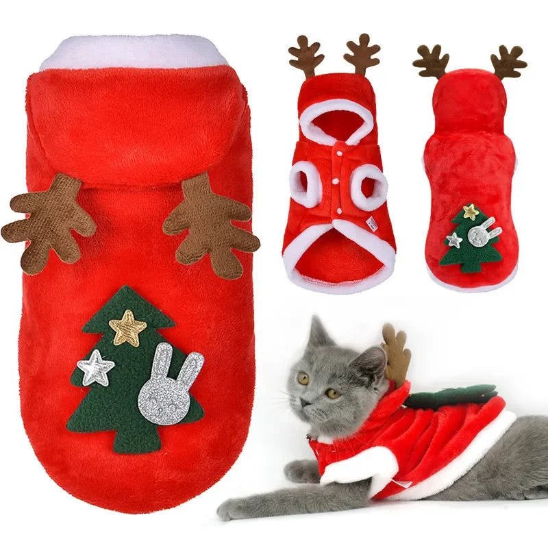 1pc Cat Christmas Clothes Winter Warm Pet Clothes for Small Medium Dogs Elk Santa Claus Dog Cats Coat Christmas Dogs Costume - PawTeh